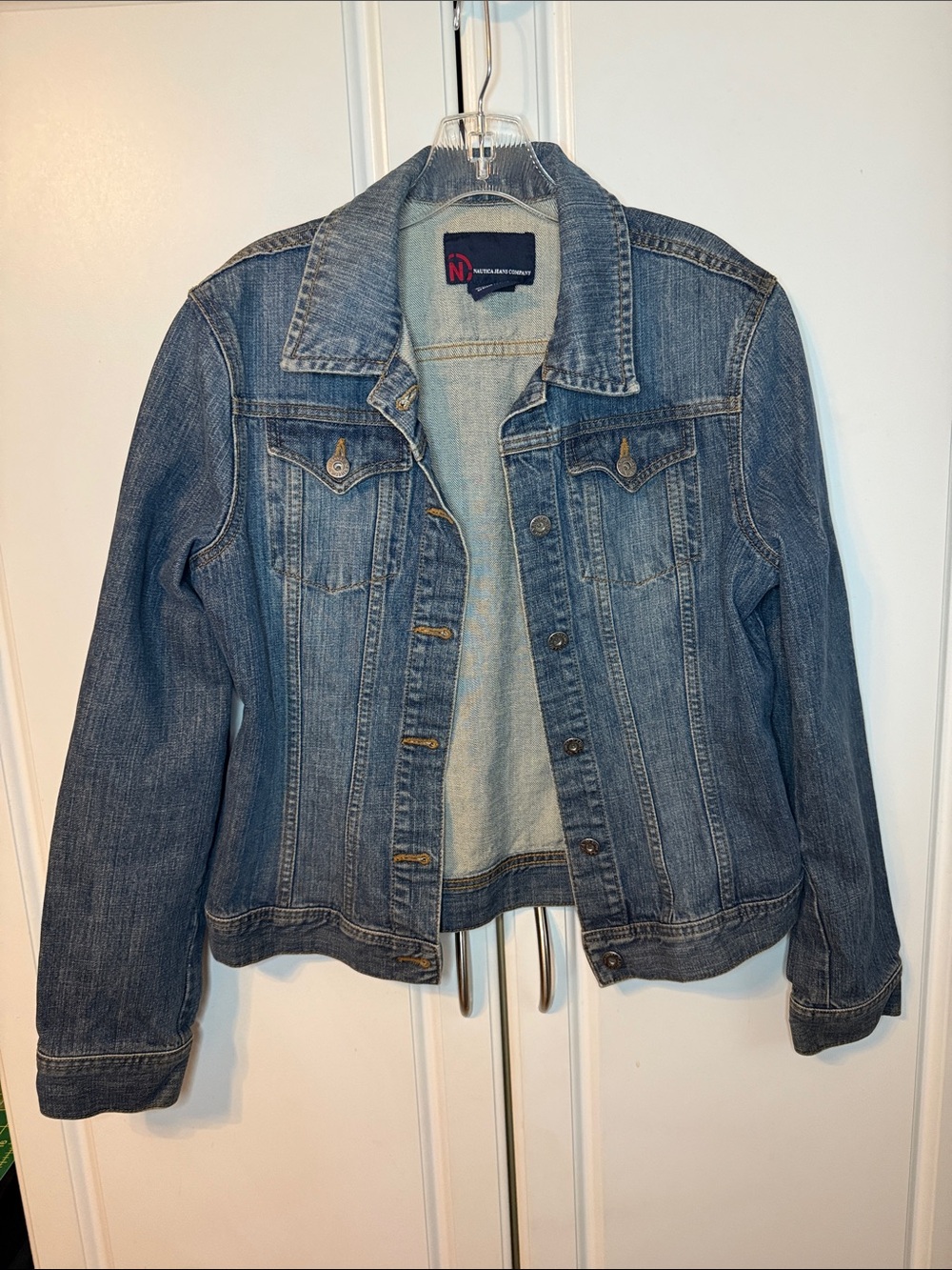 Nautica Jeans Company Classic Blue Denim Jacket with Button Front -  Large Y2K